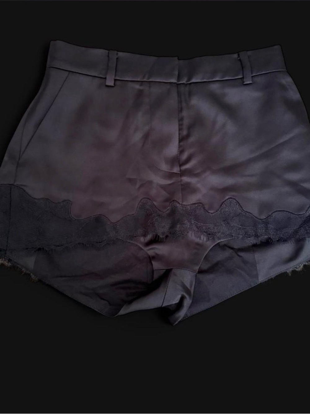 Pushbutton Black Scalloped Lace Trim High-Waist micro Mini Skort